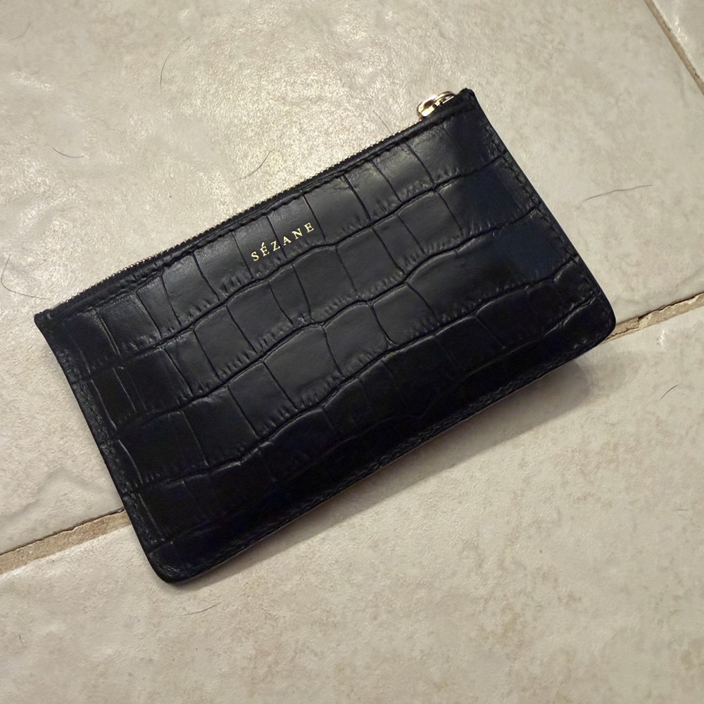 Sézane Black Croc-Embossed Wallet